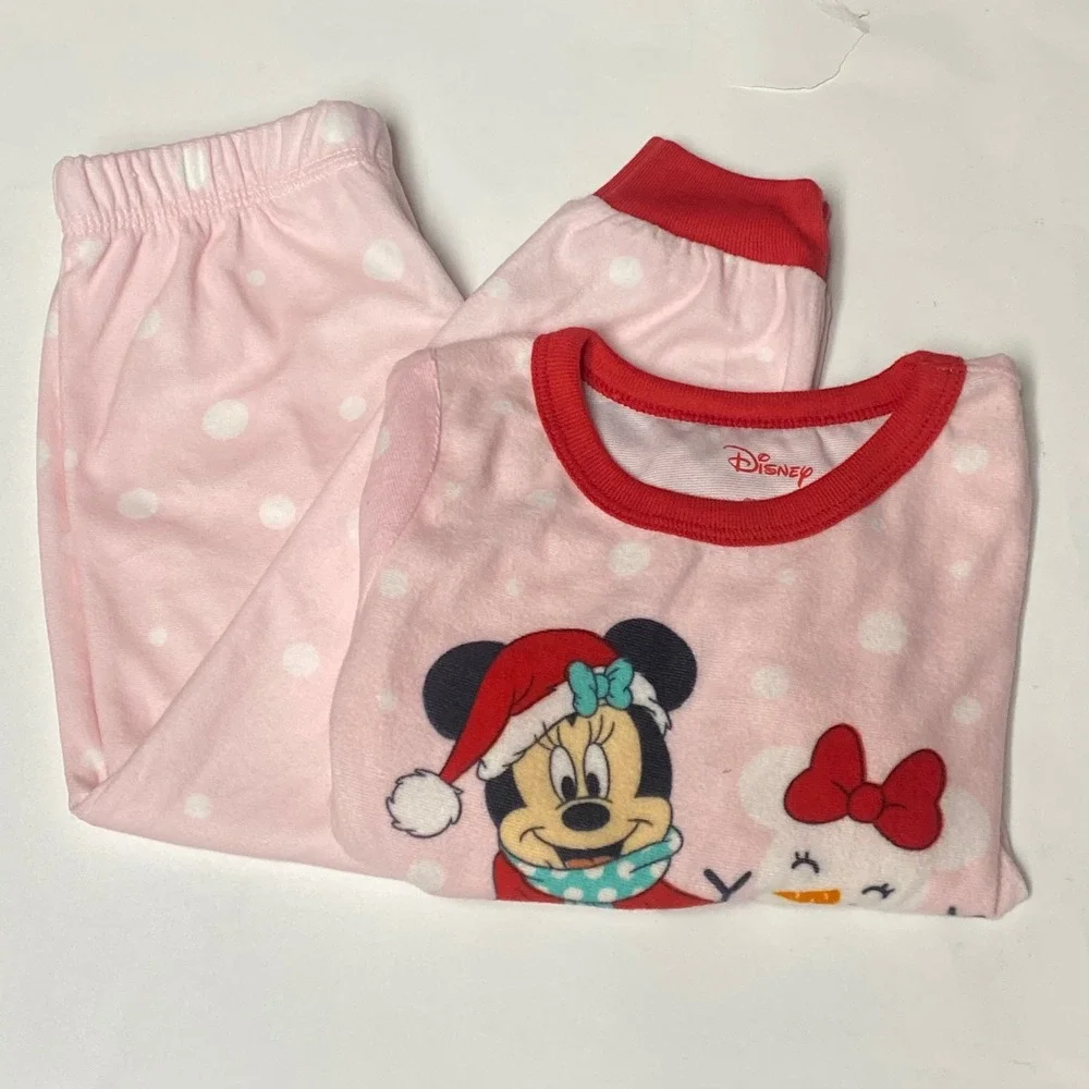 Disney Minnie‎ Mouse Christmas Pajamas Girls 4T Pink Polka Dot NWT
